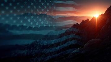 Sunrise over mountains with a flag motif symbolizing patriotism and freedom in the early morning light photo