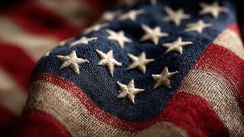Vintage American flag displayed with rich textures showcasing its detailed craftsmanship and vibrant colors photo