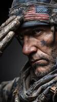 Saluting soldier in tactical gear during a commemorative event showcasing bravery and dedication to service photo