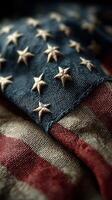 Worn American flag showcasing texture and craftsmanship with stars and stripes in detail photo