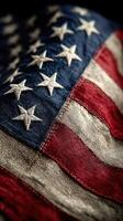 Detailed view of an American flag with vibrant colors and distinct textures in a close-up shot photo