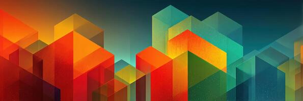 Vibrant abstract geometric shapes in warm and cool colors create a dynamic visual experience in this modern artwork photo