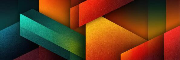 Colorful abstract geometric shapes create a striking visual composition in vibrant hues of red, green, and yellow photo