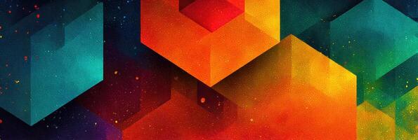 Vibrant geometric shapes create an abstract artwork with colorful gradients and dynamic patterns photo
