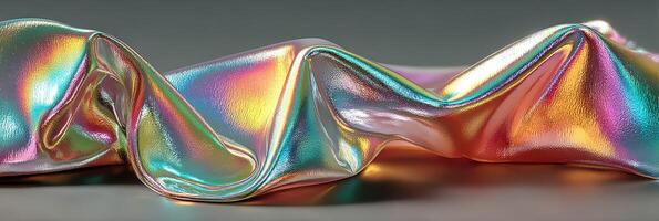 Colorful iridescent fabric draped elegantly, showcasing vibrant hues and textures photo