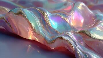 Colorful abstract wave with shimmering hues and metallic accents on a smooth surface photo