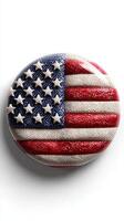 Circular badge featuring the American flag design with textured surface and vibrant colors photo