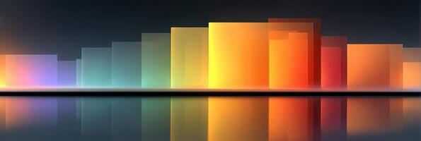 Colorful abstract shapes reflecting on water at dusk in a tranquil setting photo