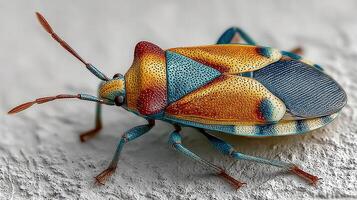 Colorful insect spotted on textured surface in natural light during springtime photo