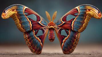Giant butterfly displaying vibrant colors and intricate patterns in a natural setting during daylight hours photo