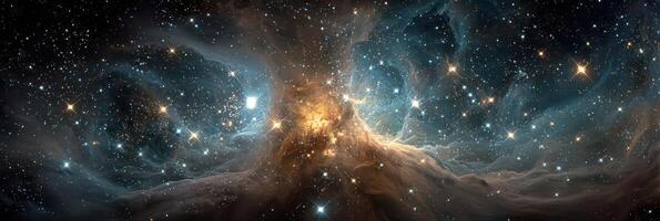 Stunning view of a cosmic nebula filled with stars and colorful gas clouds in deep space photo