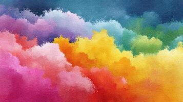 Vibrant abstract watercolor landscape showcasing colorful cloud formations at sunset photo