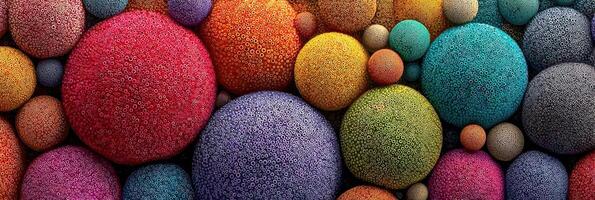 Colorful arrangement of textured spheres depicting a vibrant abstract composition in a colorful display photo