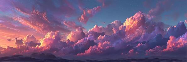 Vibrant clouds at sunset create a breathtaking view over the horizon with rich colors and textures in the evening sky photo