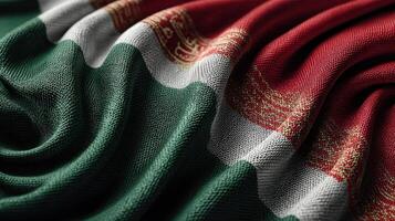 Mexican flag waving gently in natural light highlighting its intricate fabric details and vibrant color blend photo