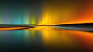 Colorful reflections create a vibrant atmosphere on a calm surface during twilight hours photo
