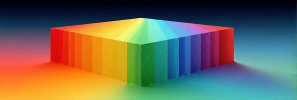 Vibrant geometric structure displaying a spectrum of colors against a dark background in a digital artwork photo