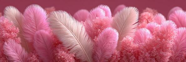 Decorative arrangement of soft pink feathers and flowers creating a charming natural display photo