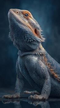 Bearded dragon poses majestically against a textured background in a stunning close-up photo