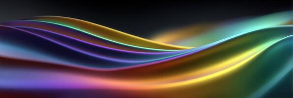 Colorful flowing waves create a stunning abstract display of light and movement in a digital landscape photo