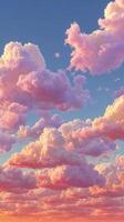 Soft pastel clouds fill the evening sky during sunset near a tranquil horizon in a serene landscape photo