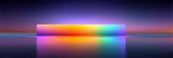 Colorful gradient reflection over calm water at sunset with vibrant sky hues photo