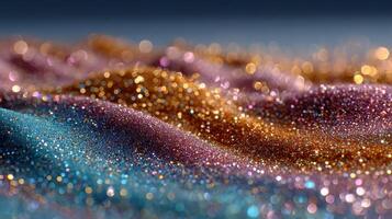 Stunning close-up of colorful glitter reflecting light in various shades during creative craft project photo