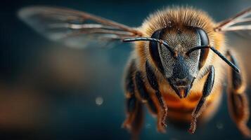 Close-up of a bee collecting pollen during daylight, showcasing nature's beauty in detail photo