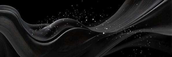 Dynamic black and white fluid abstract art flowing across the canvas with sparkling details in a modern artistic arrangement photo