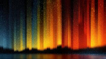 Vibrant abstract vertical lines creating a gradient effect in a beautiful display of color at twilight near a calm water surface photo