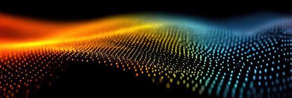 Colorful wave pattern formed by dots in vibrant hues against a dark background creating a dynamic visual effect photo