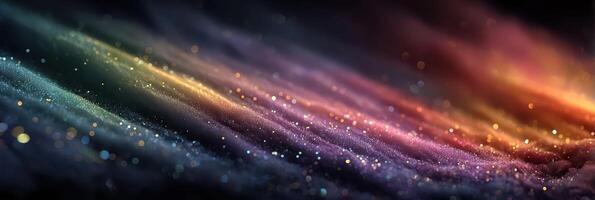 Colorful abstract background with swirling patterns and glowing particles in a dark atmosphere photo