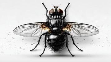 Detailed depiction of a black fly showcasing intricate features and textures under bright lighting conditions photo