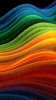 Colorful abstract waves create a vibrant visual display with layered textures in bright hues, resembling sound waves or digital art photo