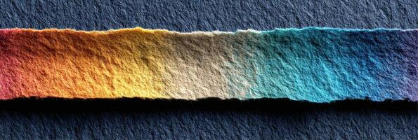 Colorful paper strip showing a gradient from warm hues to cool tones against a dark background in a creative setting photo
