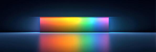 Vibrant light display reflects on a smooth surface in a dark environment during an artistic installation photo