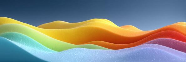 Colorful waves of soft textures flow harmoniously in a gradient of pastel hues against a blue background photo