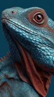 Striking turquoise lizard displaying its textured skin under natural light photo