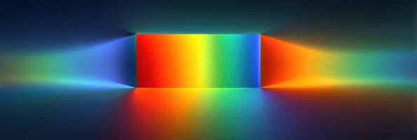 Vibrant spectrum of colors radiating from a central rectangular shape in a dark background setting photo