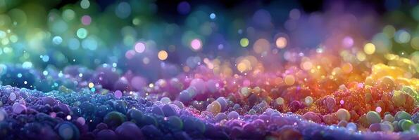 Colorful abstract bokeh background with vibrant hues shining in soft light among bubbles photo