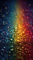 Colorful raindrops on a dark surface create a vibrant display of light and texture during nighttime photo