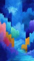 Vibrant abstract landscape with colorful clouds blending in shades of blue and orange at dusk photo