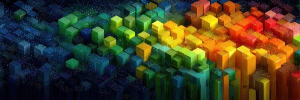Colorful abstract 3D blocks arranged in a gradient pattern representing sound waves in a digital environment photo