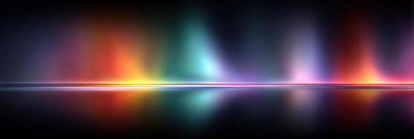 Colorful abstract light display reflecting on a dark surface at night photo