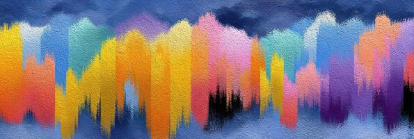 Vibrant abstract mural displaying colorful strokes in various shades during daylight photo