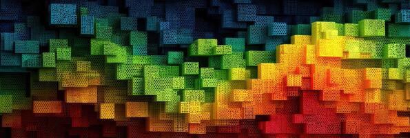 Colorful abstract design featuring layered cubes with vibrant hues representing a dynamic visual experience photo