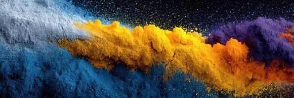 Vibrant colors of powdered pigments creating dynamic patterns on a dark background showcasing artistic exploration photo