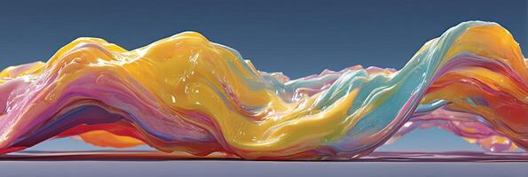 Colorful wave-like patterns undulating in a 3D space, showcasing vibrant shades and smooth textures during digital rendering photo