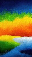 Colorful abstract landscape featuring vibrant gradients and smooth textures near a calm shoreline photo