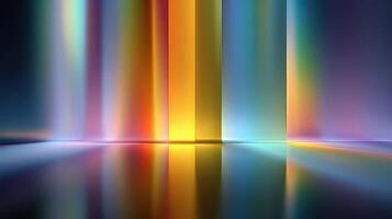 Vibrant light patterns create an abstract display with reflections and colors in a dark environment photo